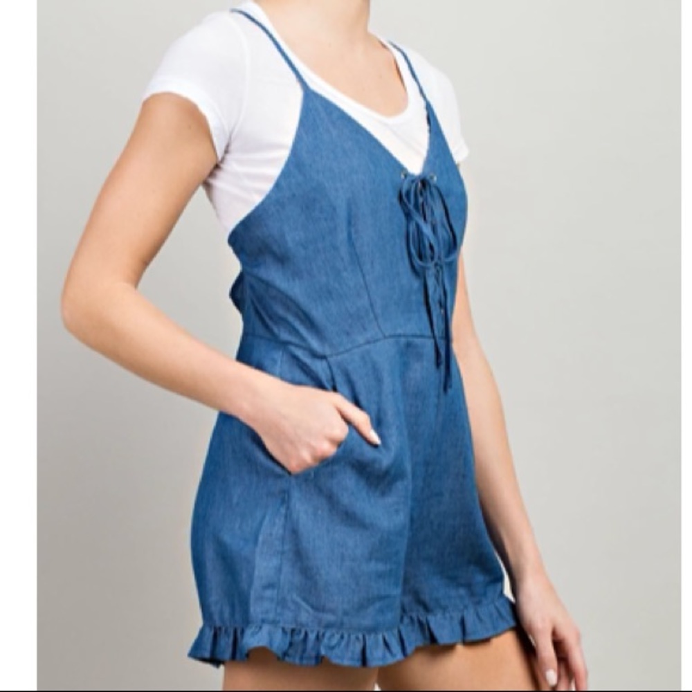 Denim lace up front romper